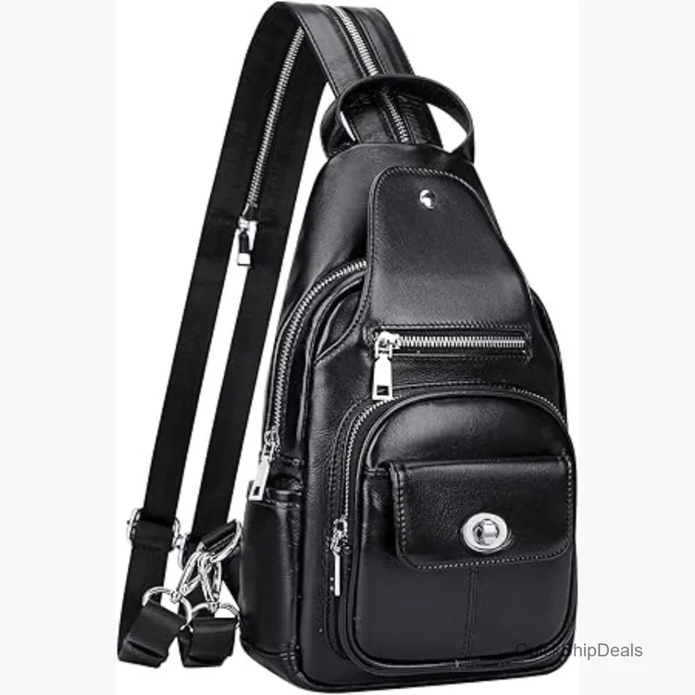 Genuine Leather Convertible Sling Bag Crossbody Purse Backpack